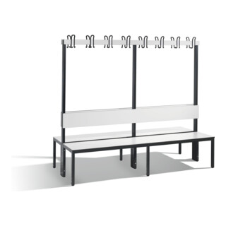C+P Doppelseitige Garderobenbank mit Rückenlehne, Basic Plus, H1650xB1960xT760mm, Gestell Schwarzgrau