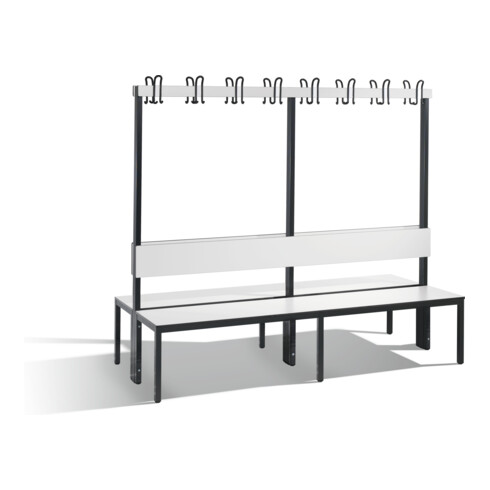 C+P Doppelseitige Garderobenbank mit Rückenlehne, Basic Plus, H1650xB1960xT760mm, Gestell Schwarzgrau / Dekor Weiß (8062-200)