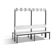 C+P Doppelseitige Garderobenbank mit Rückenlehne, Basic Plus, H1650xB1960xT760mm, Gestell Schwarzgrau / Dekor Weiß (8062-200)