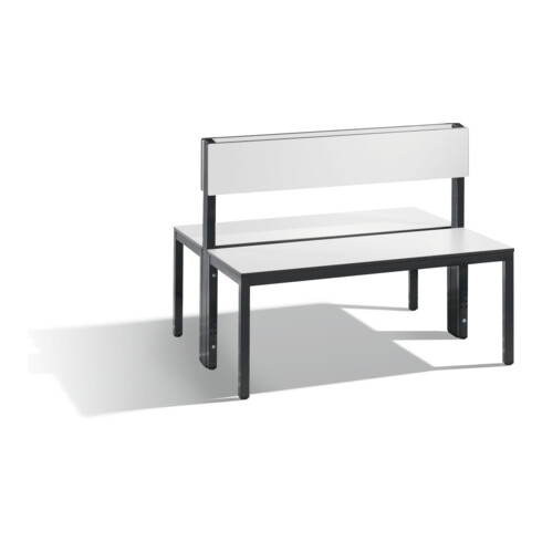 C+P Doppelseitige Sitzbank mit Rückenlehne, Basic Plus, H796xB1000xT760mm, Gestell Schwarzgrau / Dekor Weiß (8060-400)