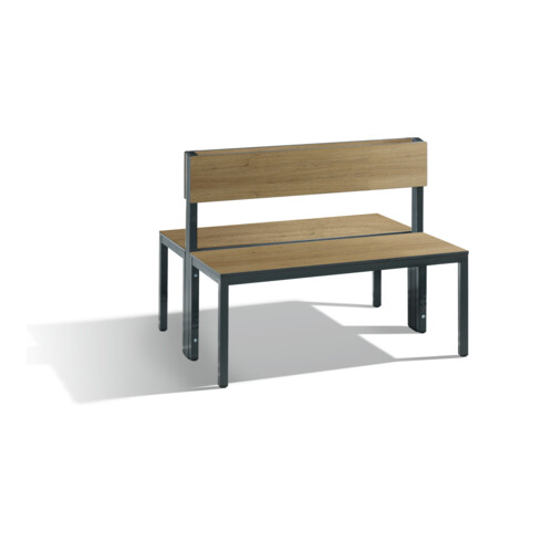 C+P Doppelseitige Sitzbank mit Rückenlehne, Basic Plus, H796xB1000xT760mm, Gestell Schwarzgrau / Dekor Eiche Sereno (8060-400)