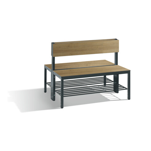 C+P Doppelseitige Sitzbank mit Rückenlehne, Basic Plus, H796xB1000xT760mm, Gestell Schwarzgrau / Dekor Eiche Sereno (8060-410)