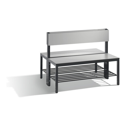 C+P Doppelseitige Sitzbank mit Rückenlehne, Basic Plus, H796xB1000xT760mm, Gestell Schwarzgrau / Dekor Silbergrau (8060-410)