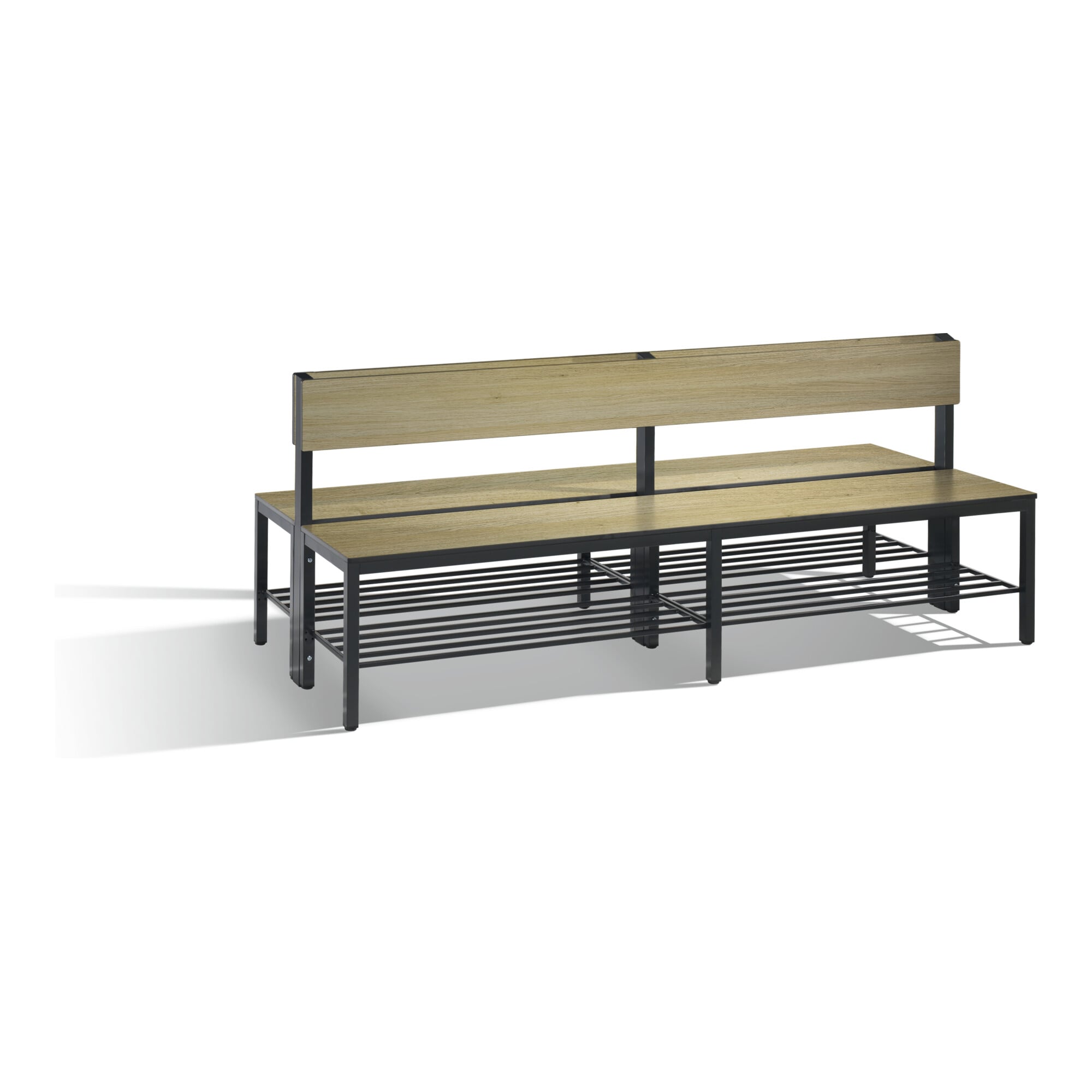 C+P Doppelseitige Sitzbank mit Rückenlehne, Basic Plus, H796xB1960xT760mm, Gestell Schwarzgrau / Dekor Eiche Sereno (8062-410) ; C + P Möbelsysteme