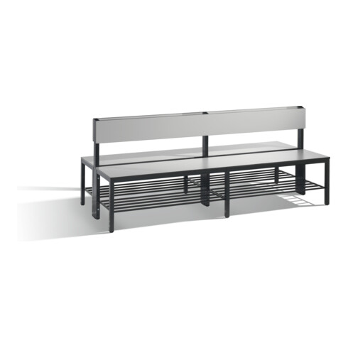 C+P Doppelseitige Sitzbank mit Rückenlehne, Basic Plus, H796xB1960xT760mm, Gestell Schwarzgrau / Dekor Silbergrau (8062-410)