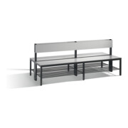 C+P Doppelseitige Sitzbank mit Rückenlehne, Basic Plus, H796xB1960xT760mm, Gestell Schwarzgrau / Dekor Silbergrau (8062-410)