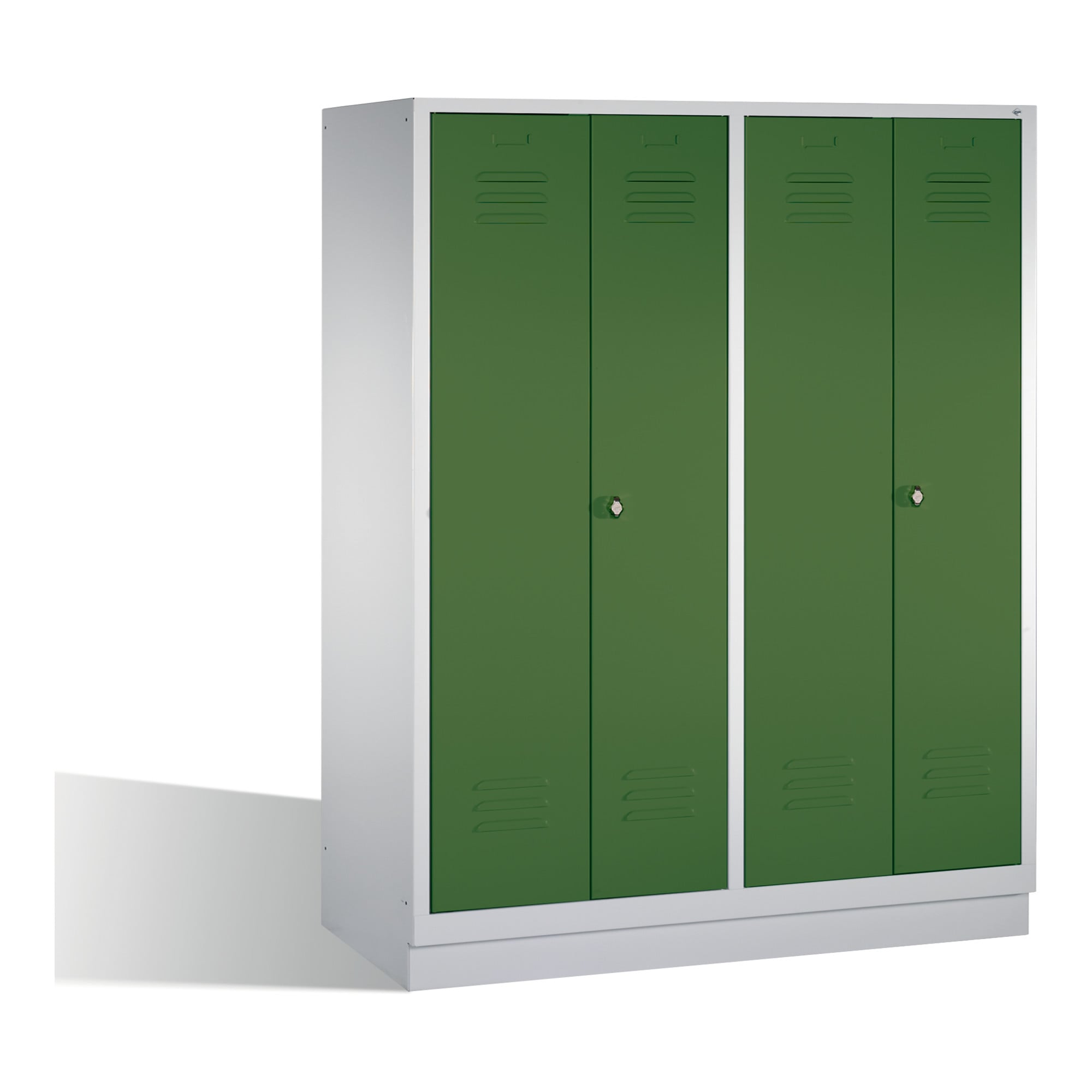 C+P Doppelspind Classic auf Sockel, 4 Abteile, H1800xB1590xT500mm Front Resedagrün Korpus Lichtgrau ; C + P Möbelsysteme