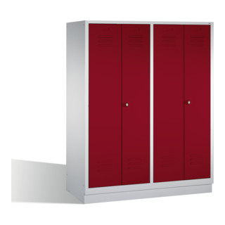C+P Doppelspind Classic auf Sockel, 4 Abteile, H1800xB1590xT500mm Front Rubinrot Korpus Lichtgrau