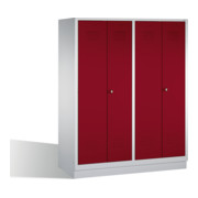C+P Doppelspind Classic auf Sockel, 4 Abteile, H1800xB1590xT500mm Front Rubinrot Korpus Lichtgrau-1