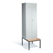 C+P Doppelspind Classic mit Sitzbank, 2 Abteile, H2090xB610xT500/815mm Front Lichtgrau Korpus Lichtgrau