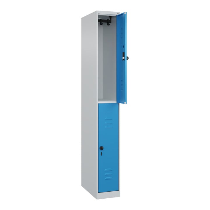 C+P Doppelstock-Spind Classic PLUS, 1 Abteil, 1850x250x500mm, 7035/5012 Verschluss Sicherheits-Drehriegel