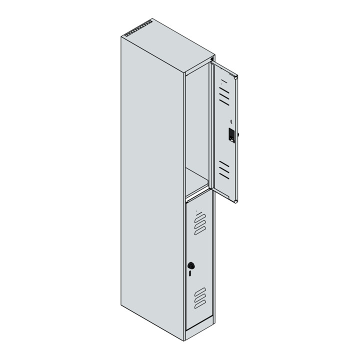 C+P Doppelstock-Spind Classic PLUS, 1 Abteil, 1850x250x500mm, 9016/9016 Verschluss Sicherheits-Drehriegel