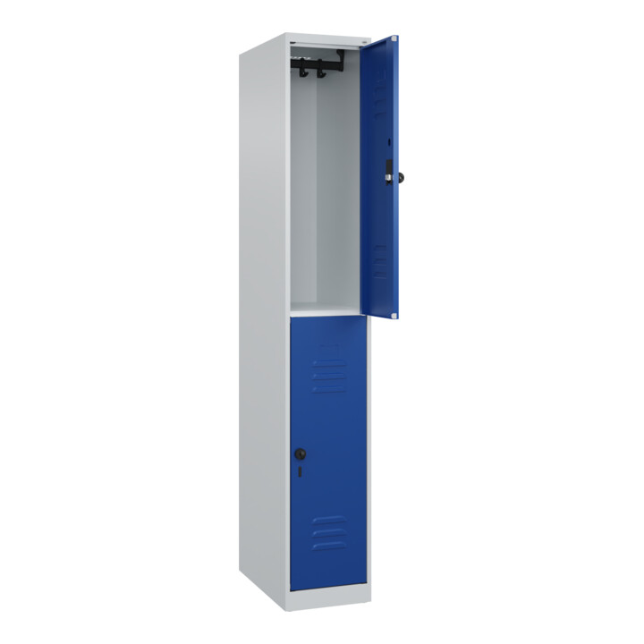 C+P Doppelstock-Spind Classic PLUS, 1 Abteil, 1850x300x500mm, 7035/5010 Verschluss Sicherheits-Drehriegel