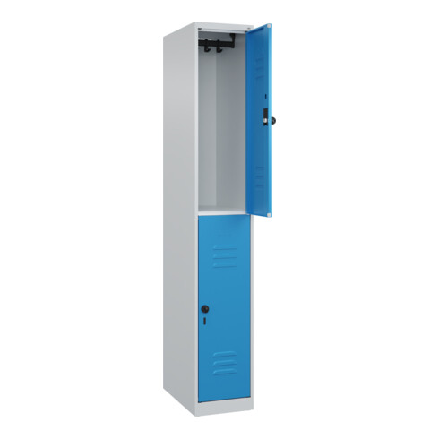 C+P Doppelstock-Spind Classic PLUS, 1 Abteil, 1850x300x500mm, 7035/5012 Verschluss Sicherheits-Drehriegel