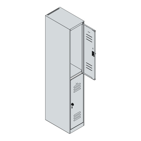 C+P Doppelstock-Spind Classic PLUS, 1 Abteil, 1850x300x500mm, 7035/5012 Verschluss Sicherheits-Drehriegel