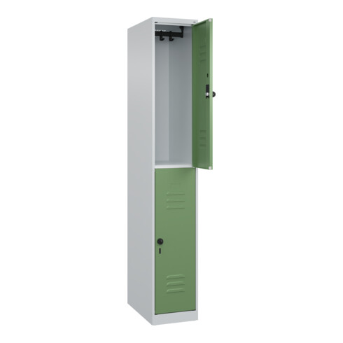 C+P Doppelstock-Spind Classic PLUS, 1 Abteil, 1850x300x500mm, 7035/6011 Verschluss Sicherheits-Drehriegel
