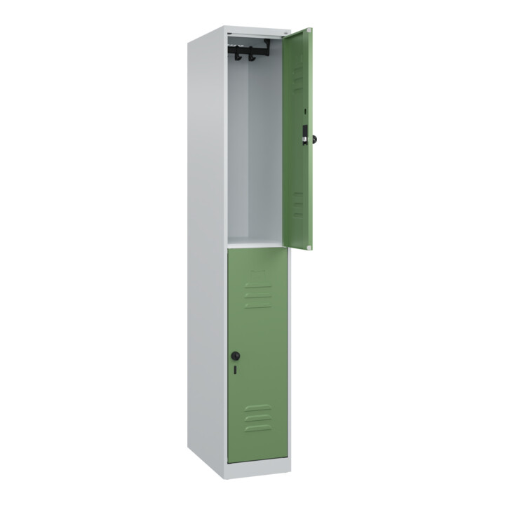 C+P Doppelstock-Spind Classic PLUS, 1 Abteil, 1850x300x500mm, 7035/6011 Verschluss Sicherheits-Drehriegel