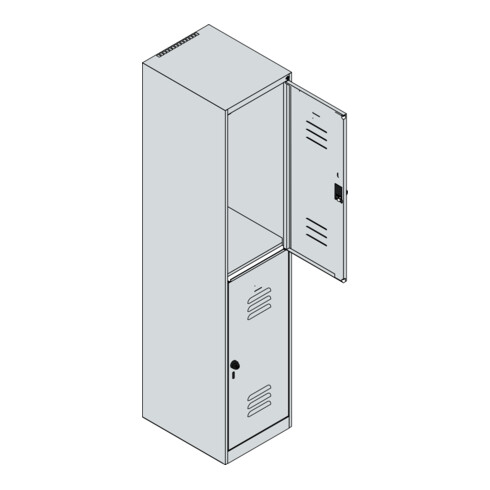 C+P Doppelstock-Spind Classic PLUS, 1 Abteil, 1850x400x500mm, 7035/0024 Verschluss Sicherheits-Drehriegel