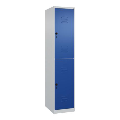 C+P Doppelstock-Spind Classic PLUS, 1 Abteil, 1850x400x500mm, 7035/5010 Verschluss Sicherheits-Drehriegel