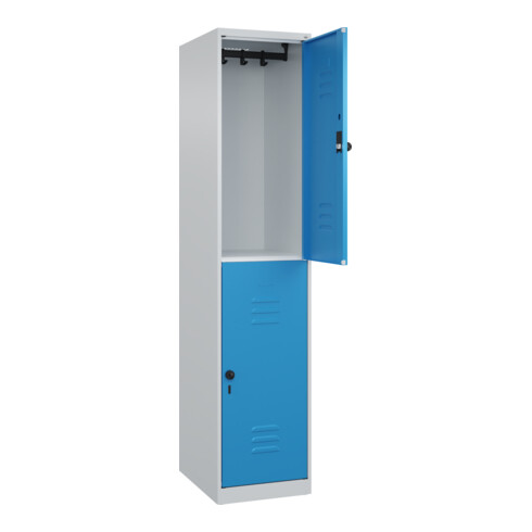 C+P Doppelstock-Spind Classic PLUS, 1 Abteil, 1850x400x500mm, 7035/5012 Verschluss Sicherheits-Drehriegel