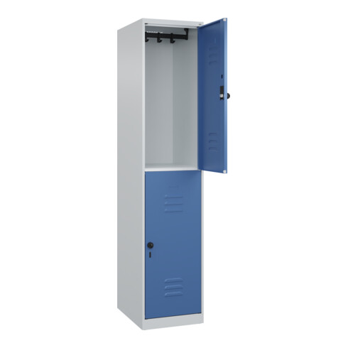 C+P Doppelstock-Spind Classic PLUS, 1 Abteil, 1850x400x500mm, 7035/5023 Verschluss Sicherheits-Drehriegel