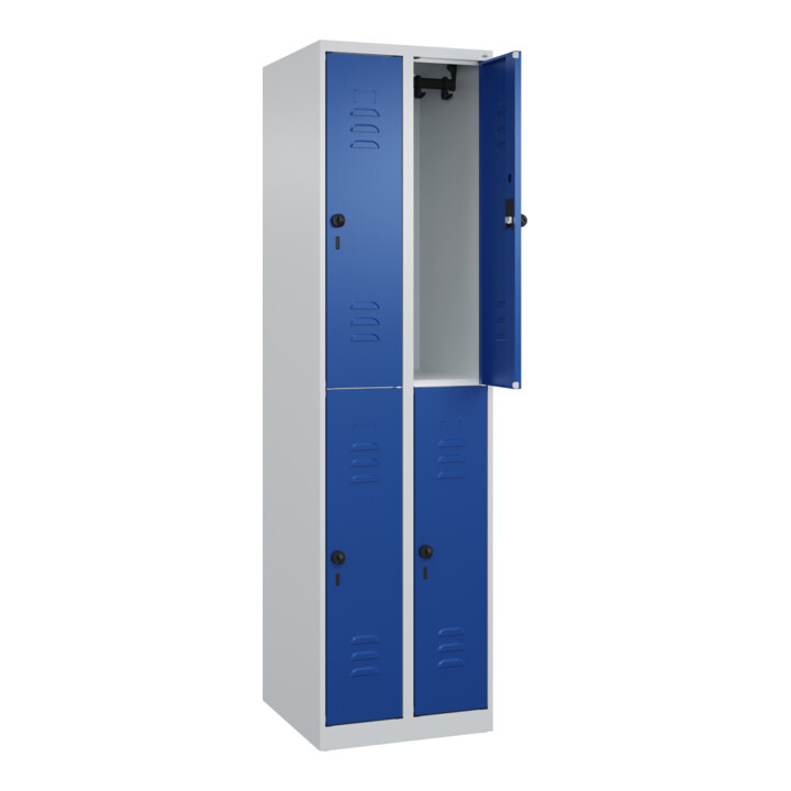 C+P Doppelstock-Spind Classic PLUS, 2 Abteile, 1850x500x500mm, 7035/5010 Verschluss Sicherheits-Drehriegel