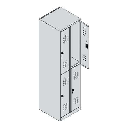 C+P Doppelstock-Spind Classic PLUS, 2 Abteile, 1850x500x500mm, 7035/5010 Verschluss Sicherheits-Drehriegel