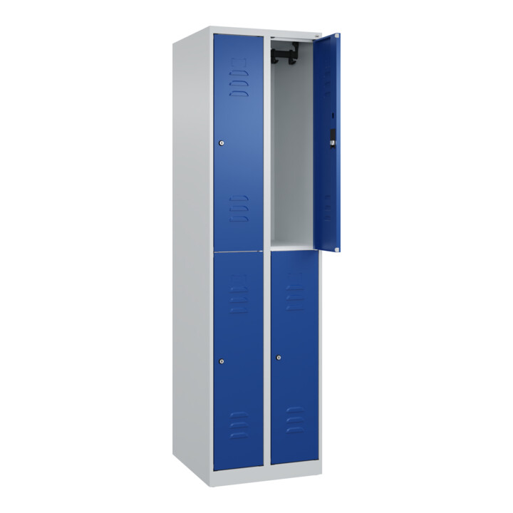 C+P Doppelstock-Spind Classic PLUS, 2 Abteile, 1850x500x500mm, 7035/5010 Verschluss Zylinderschloss