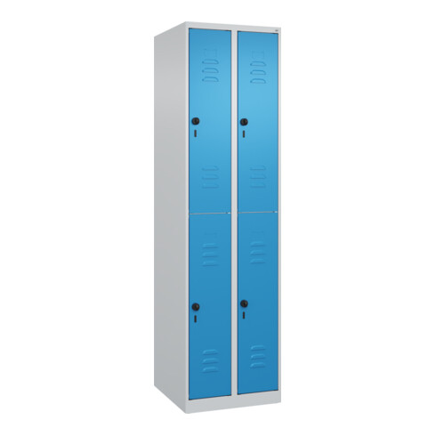 C+P Doppelstock-Spind Classic PLUS, 2 Abteile, 1850x500x500mm, 7035/5012 Verschluss Sicherheits-Drehriegel