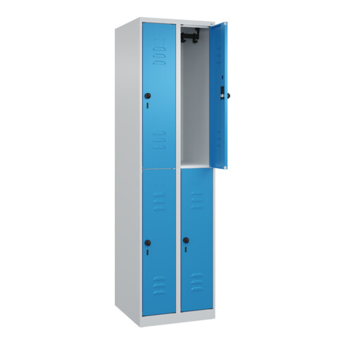 C+P Doppelstock-Spind Classic PLUS, 2 Abteile, 1850x500x500mm, 7035/5012 Verschluss Sicherheits-Drehriegel
