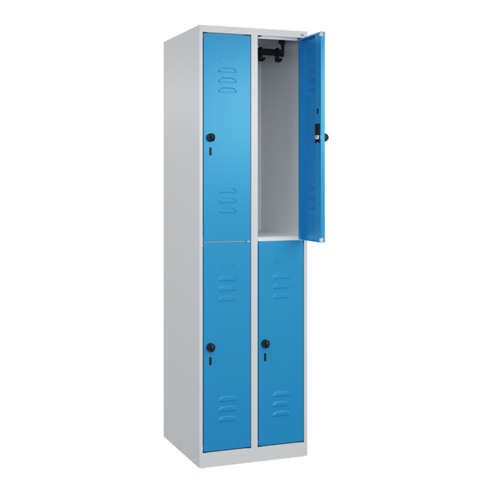 C+P Doppelstock-Spind Classic PLUS, 2 Abteile, 1850x500x500mm, 7035/5012 Verschluss Sicherheits-Drehriegel
