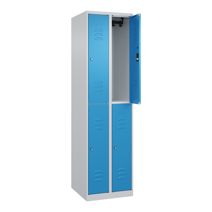C+P Doppelstock-Spind Classic PLUS, 2 Abteile, 1850x500x500mm, 7035/5012 Verschluss Zylinderschloss