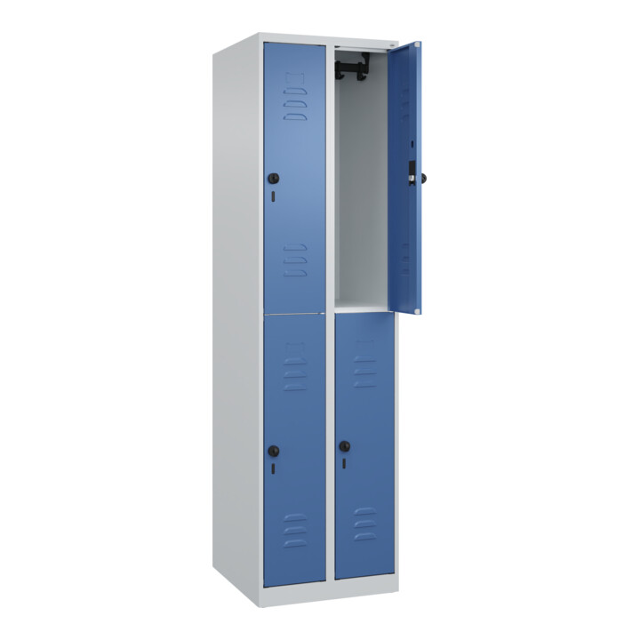 C+P Doppelstock-Spind Classic PLUS, 2 Abteile, 1850x500x500mm, 7035/5023 Verschluss Sicherheits-Drehriegel