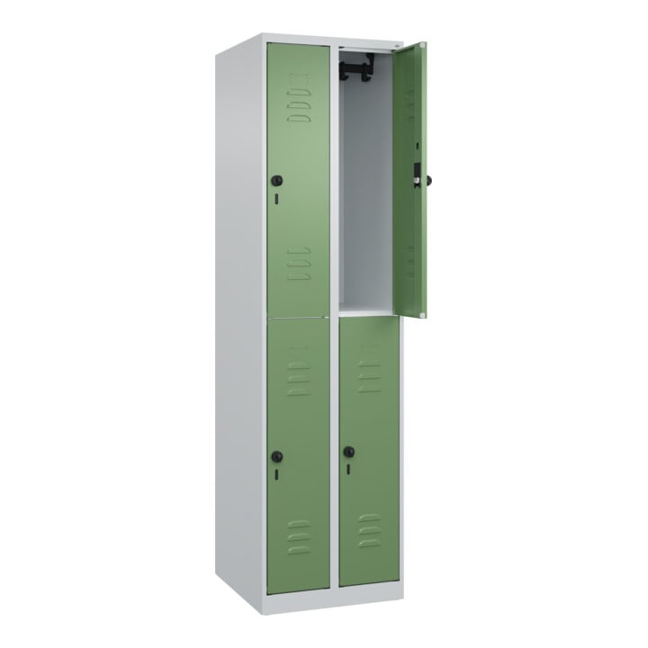 C+P Doppelstock-Spind Classic PLUS, 2 Abteile, 1850x500x500mm, 7035/6011 Verschluss Sicherheits-Drehriegel