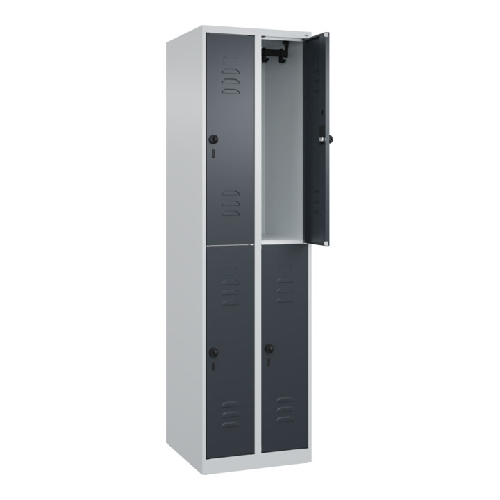 C+P Doppelstock-Spind Classic PLUS, 2 Abteile, 1850x500x500mm, 7035/7016 Verschluss Sicherheits-Drehriegel