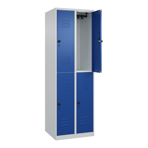 C+P Doppelstock-Spind Classic PLUS, 2 Abteile, 1850x600x500mm, 7035/5010 Verschluss Sicherheits-Drehriegel