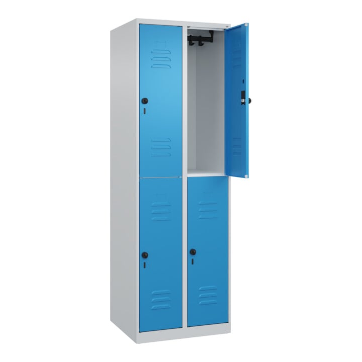 C+P Doppelstock-Spind Classic PLUS, 2 Abteile, 1850x600x500mm, 7035/5012 Verschluss Sicherheits-Drehriegel