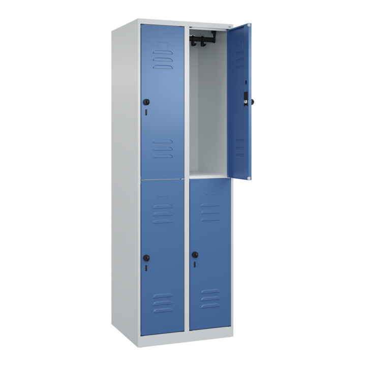 C+P Doppelstock-Spind Classic PLUS, 2 Abteile, 1850x600x500mm, 7035/5023 Verschluss Sicherheits-Drehriegel