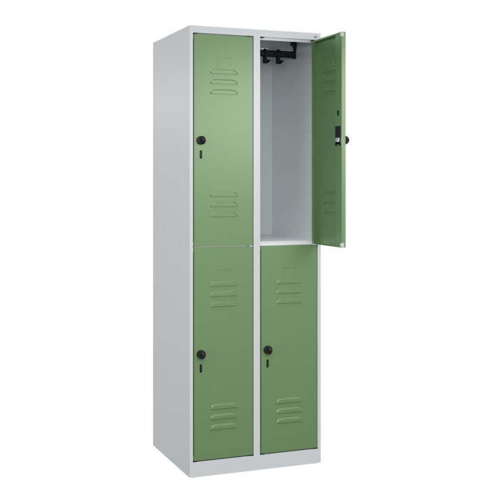 C+P Doppelstock-Spind Classic PLUS, 2 Abteile, 1850x600x500mm, 7035/6011 Verschluss Sicherheits-Drehriegel