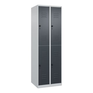 C+P Doppelstock-Spind Classic PLUS, 2 Abteile, 1850x600x500mm, 7035/7016 Verschluss Sicherheits-Drehriegel