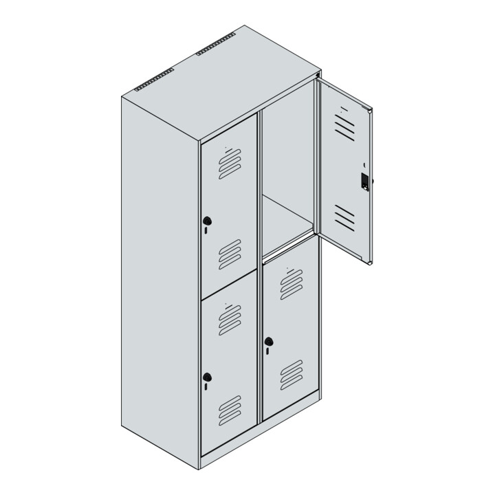 C+P Doppelstock-Spind Classic PLUS, 2 Abteile, 1850x800x500mm, 7035/0024 Verschluss Sicherheits-Drehriegel