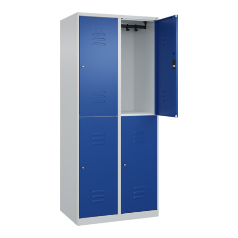 C+P Doppelstock-Spind Classic PLUS, 2 Abteile, 1850x800x500mm, 7035/5010 Verschluss Zylinderschloss
