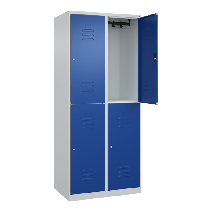 C+P Doppelstock-Spind Classic PLUS, 2 Abteile, 1850x800x500mm, 7035/5010 Verschluss Zylinderschloss