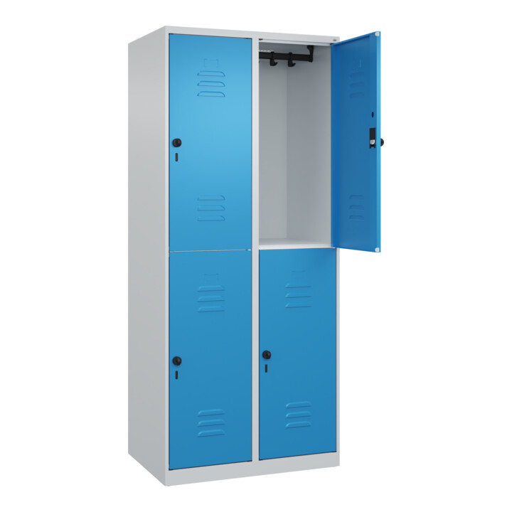 C+P Doppelstock-Spind Classic PLUS, 2 Abteile, 1850x800x500mm, 7035/5012 Verschluss Sicherheits-Drehriegel