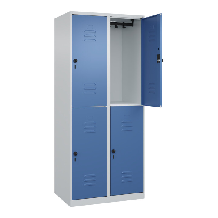 C+P Doppelstock-Spind Classic PLUS, 2 Abteile, 1850x800x500mm, 7035/5023 Verschluss Sicherheits-Drehriegel