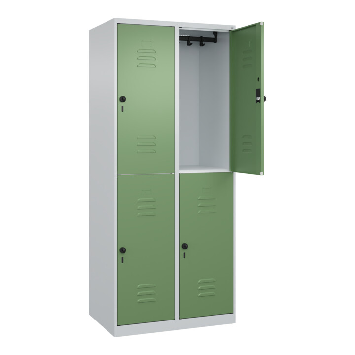 C+P Doppelstock-Spind Classic PLUS, 2 Abteile, 1850x800x500mm, 7035/6011 Verschluss Sicherheits-Drehriegel