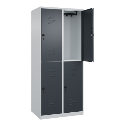 C+P Doppelstock-Spind Classic PLUS, 2 Abteile, 1850x800x500mm, 7035/7016 Verschluss Sicherheits-Drehriegel