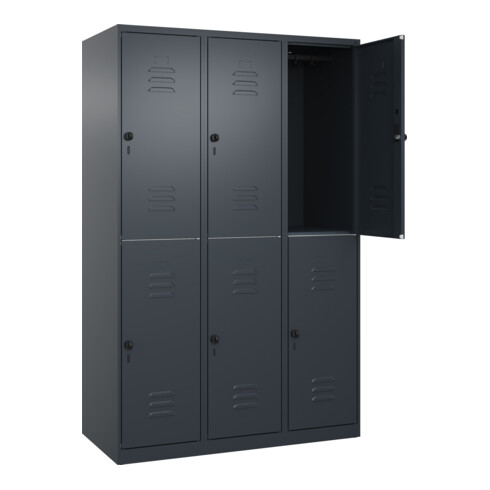 C+P Doppelstock-Spind Classic PLUS, 3 Abteile, 1850x1200x500mm, 7016/7016 Verschluss Sicherheits-Drehriegel