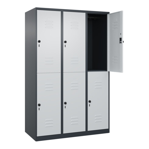 C+P Doppelstock-Spind Classic PLUS, 3 Abteile, 1850x1200x500mm, 7016/7035 Verschluss Sicherheits-Drehriegel