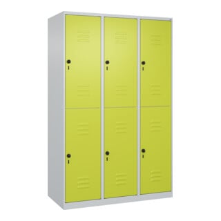 C+P Doppelstock-Spind Classic PLUS, 3 Abteile, 1850x1200x500mm, 7035/0024 Verschluss Sicherheits-Drehriegel